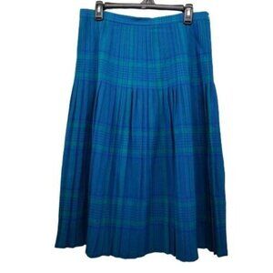 Windsmoor England 8 Skirt Blue Plaid Pleated Long Modest Wool A Line Flared